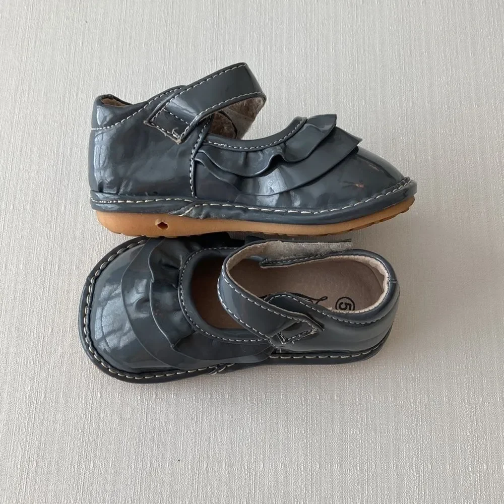 Laniecakes Girl's Patton Alligator Mary Jane‎ with Ruffle in Grey Size 5